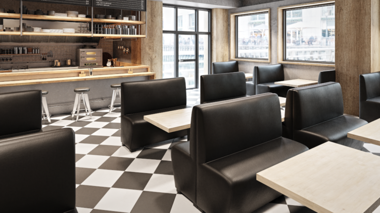 Loża Basic Max tapicerowana na wymiar, w aranżacji restauracji