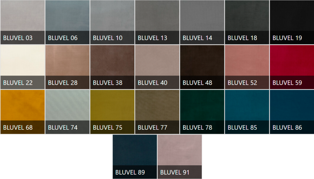 Próbnik tkanin obiciowych Bluvel — welury do loży i sof na wymiar