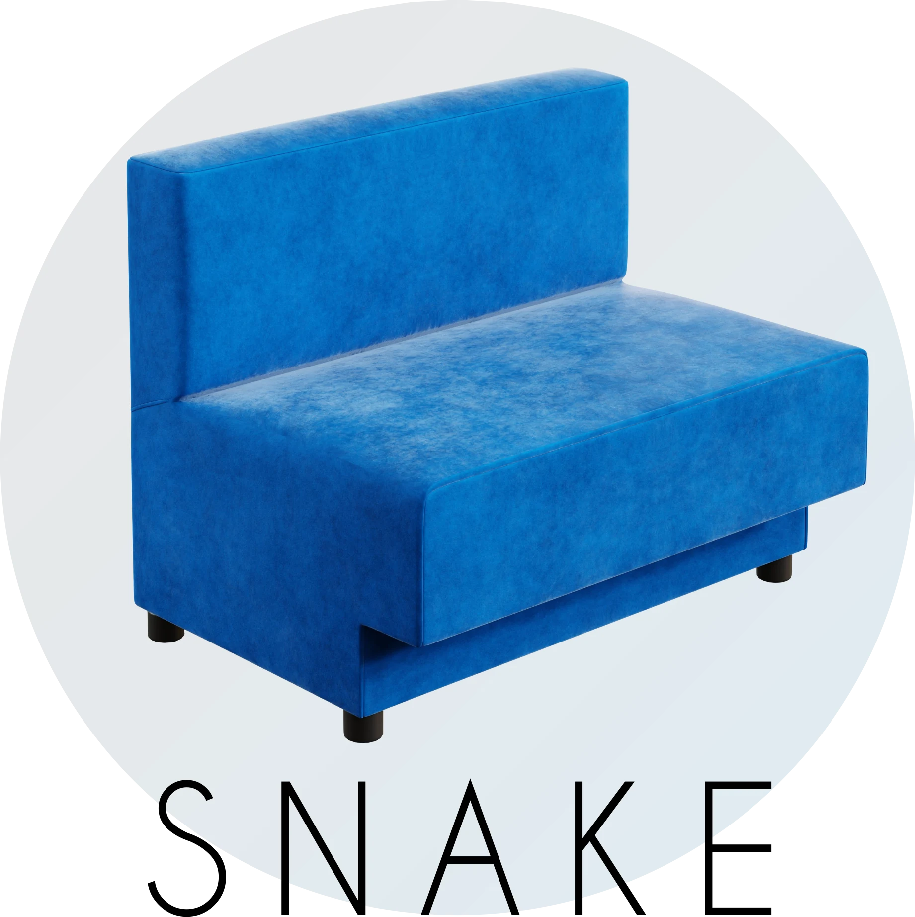 Snake, gerades Element des Modulsystems, mit blauem Stoff bezogen